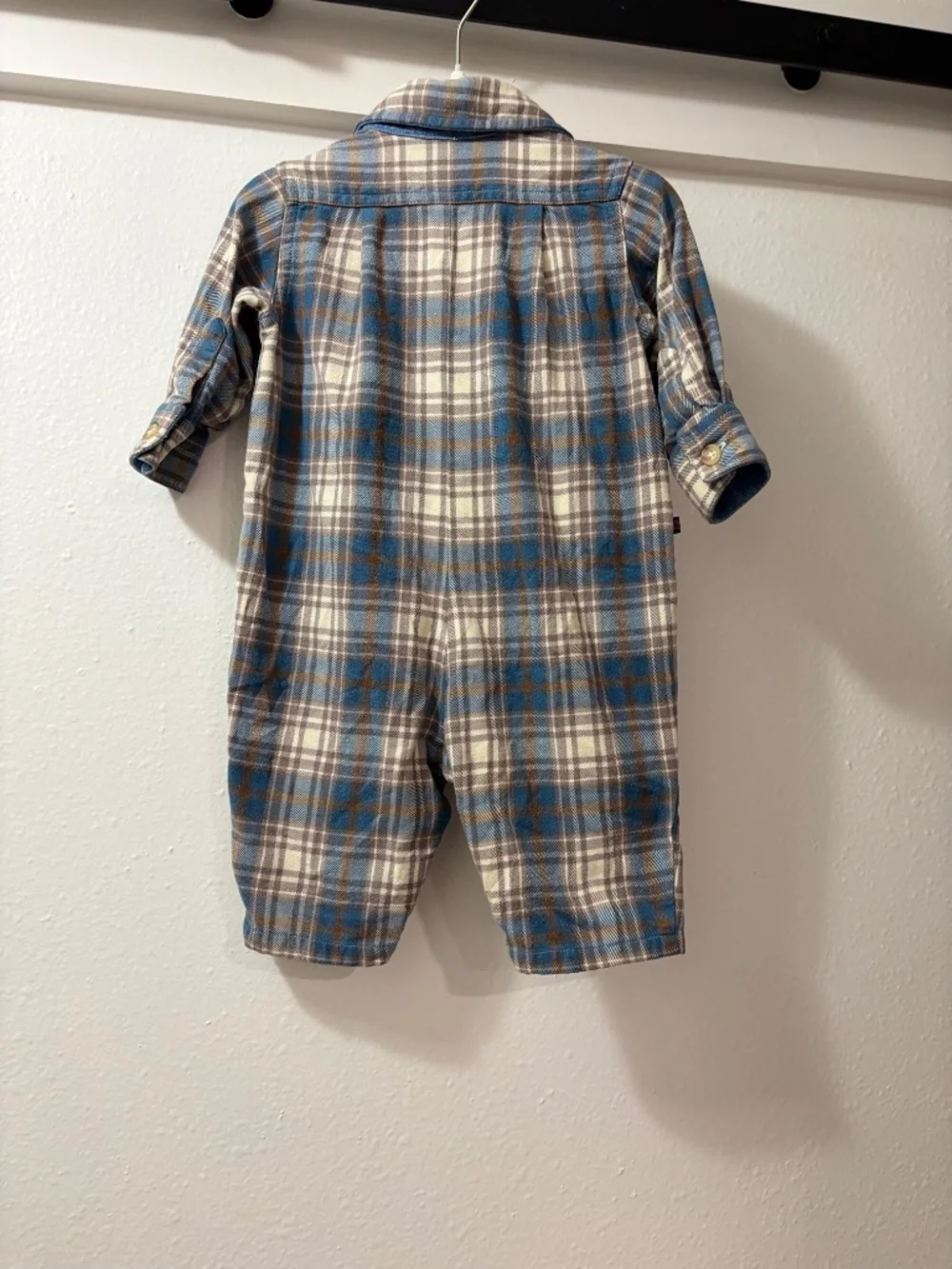 Ralph Lauren Infant Boys Sz 6M Blue Plaid Flannel One Piece Jumpsuit